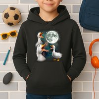 3 Ducks Howl At Moon Funny Weird Cursed Pekin Duck Lover Kids Hoodie