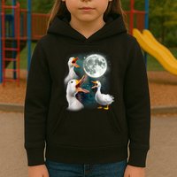 3 Ducks Howl At Moon Funny Weird Cursed Pekin Duck Lover Kids Hoodie