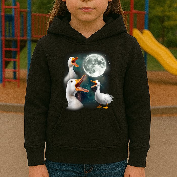 3 Ducks Howl At Moon Funny Weird Cursed Pekin Duck Lover Kids Hoodie
