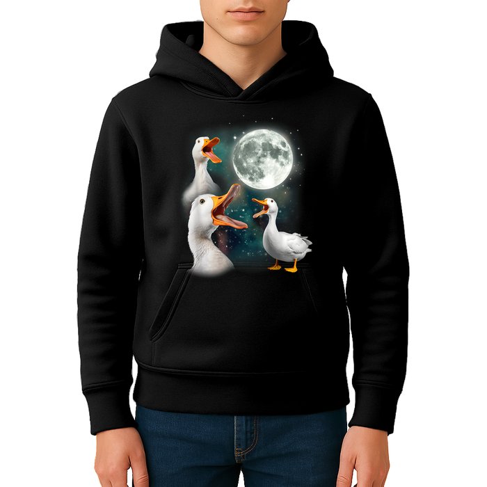 3 Ducks Howl At Moon Funny Weird Cursed Pekin Duck Lover Kids Hoodie