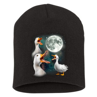 3 Ducks Howl At Moon Funny Weird Cursed Pekin Duck Lover Short Acrylic Beanie