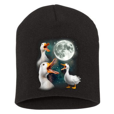 3 Ducks Howl At Moon Funny Weird Cursed Pekin Duck Lover Short Acrylic Beanie