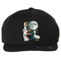 3 Ducks Howl At Moon Funny Weird Cursed Pekin Duck Lover Wool Snapback Cap