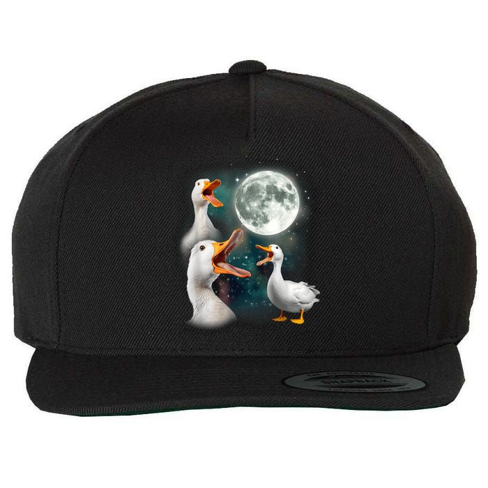 3 Ducks Howl At Moon Funny Weird Cursed Pekin Duck Lover Wool Snapback Cap