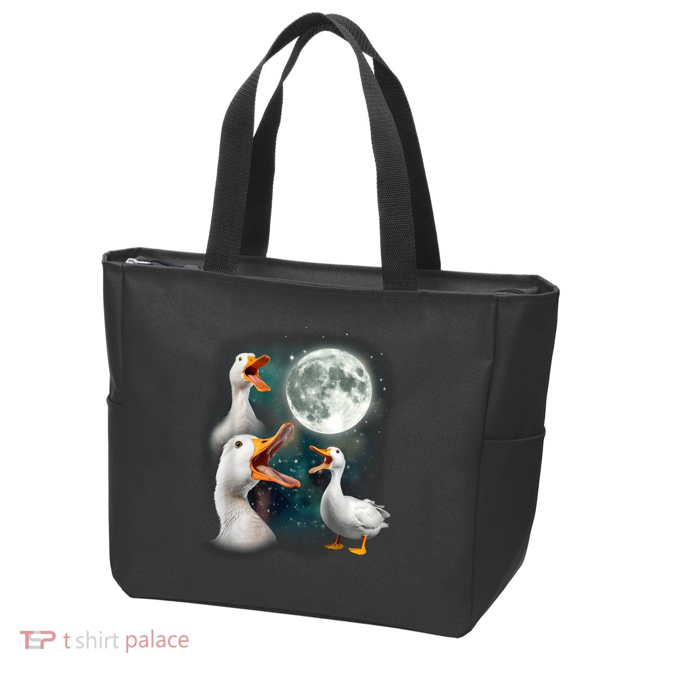 3 Ducks Howl At Moon Funny Weird Cursed Pekin Duck Lover Zip Tote Bag