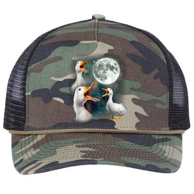 3 Ducks Howl At Moon Funny Weird Cursed Pekin Duck Lover Retro Rope Trucker Hat Cap