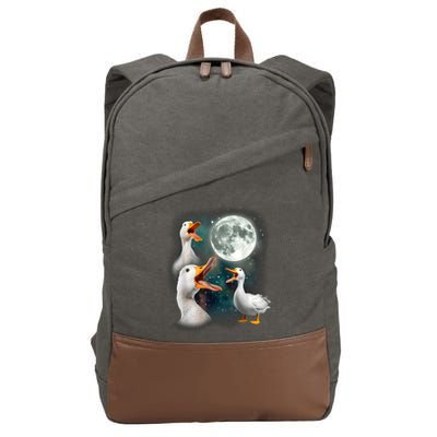 3 Ducks Howl At Moon Funny Weird Cursed Pekin Duck Lover Cotton Canvas Backpack