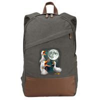 3 Ducks Howl At Moon Funny Weird Cursed Pekin Duck Lover Cotton Canvas Backpack