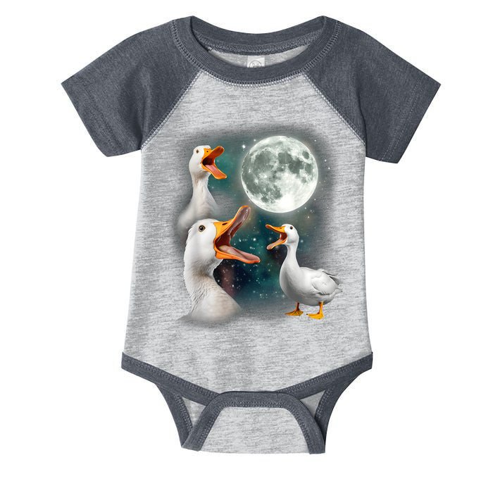 3 Ducks Howl At Moon Funny Weird Cursed Pekin Duck Lover Infant Baby Jersey Bodysuit