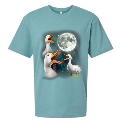 3 Ducks Howl At Moon Funny Weird Cursed Pekin Duck Lover Sueded Cloud Jersey T-Shirt