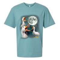 3 Ducks Howl At Moon Funny Weird Cursed Pekin Duck Lover Sueded Cloud Jersey T-Shirt