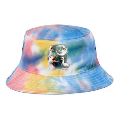 3 Ducks Howl At Moon Funny Weird Cursed Pekin Duck Lover Tie Dye Newport Bucket Hat