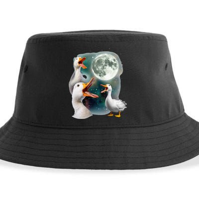 3 Ducks Howl At Moon Funny Weird Cursed Pekin Duck Lover Sustainable Bucket Hat