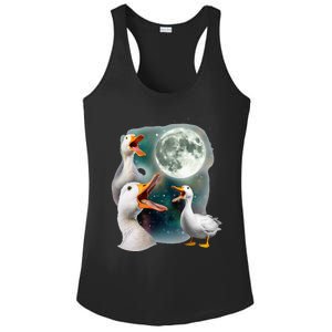 3 Ducks Howl At Moon Funny Weird Cursed Pekin Duck Lover Ladies PosiCharge Competitor Racerback Tank