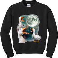 3 Ducks Howl At Moon Funny Weird Cursed Pekin Duck Lover Kids Sweatshirt