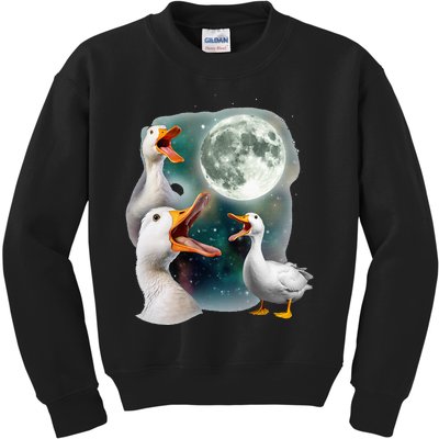 3 Ducks Howl At Moon Funny Weird Cursed Pekin Duck Lover Kids Sweatshirt