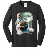 3 Ducks Howl At Moon Funny Weird Cursed Pekin Duck Lover Kids Long Sleeve Shirt