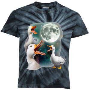 3 Ducks Howl At Moon Funny Weird Cursed Pekin Duck Lover Kids Tie-Dye T-Shirt