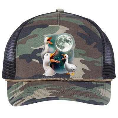 3 Ducks Howl At Moon Funny Weird Cursed Pekin Duck Lover Retro Rope Trucker Hat Cap