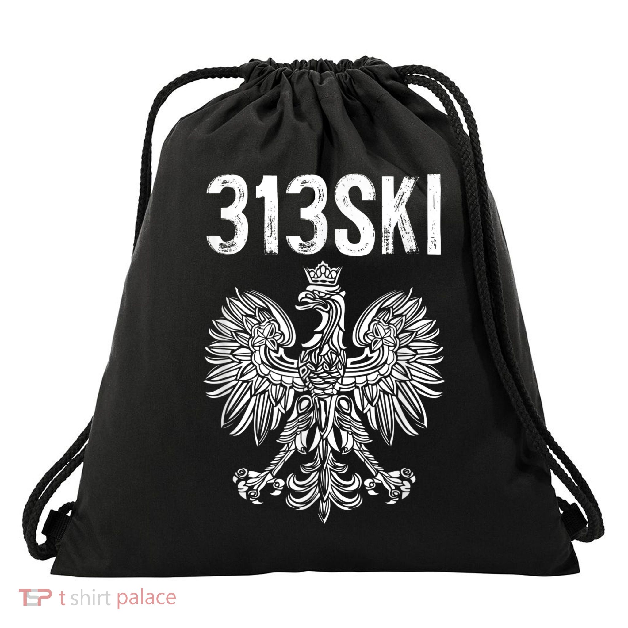 313SKI Detroit Michigan Area Code 313 Polish Pride Drawstring Bag