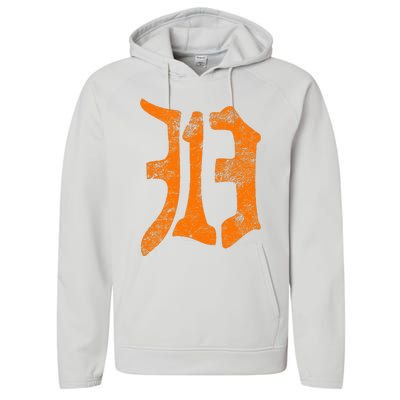 313 Detroit Michigan Vintage Old English D Area Code Gift Performance Fleece Hoodie