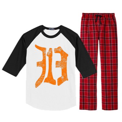 313 Detroit Michigan Vintage Old English D Area Code Gift Raglan Sleeve Pajama Set