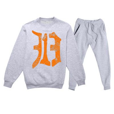 313 Detroit Michigan Vintage Old English D Area Code Gift Premium Crewneck Sweatsuit Set