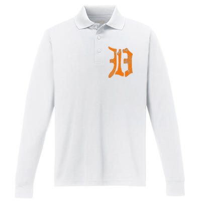 313 Detroit Michigan Vintage Old English D Area Code Gift Performance Long Sleeve Polo