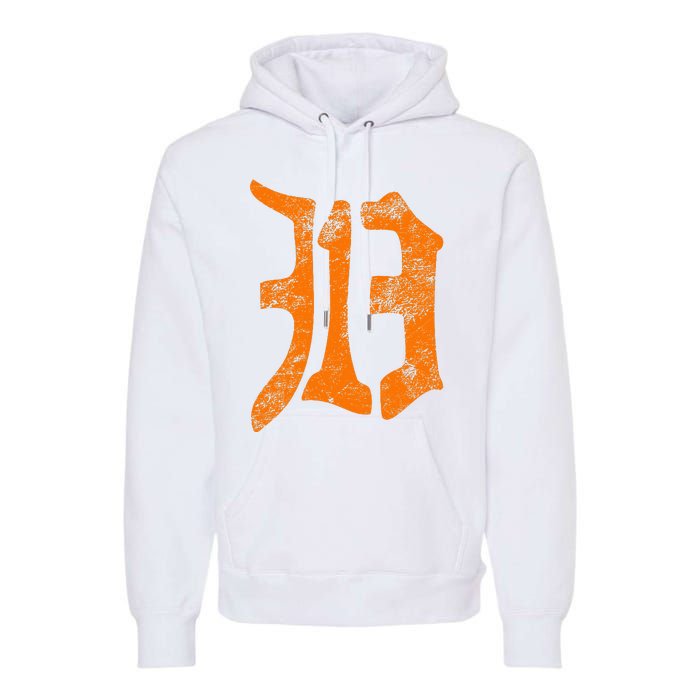 313 Detroit Michigan Vintage Old English D Area Code Gift Premium Hoodie