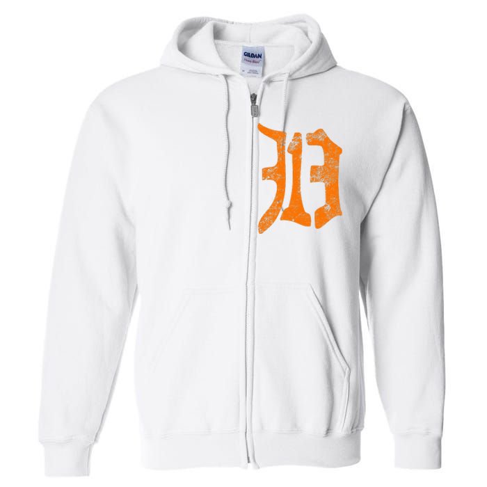 313 Detroit Michigan Vintage Old English D Area Code Gift Full Zip Hoodie