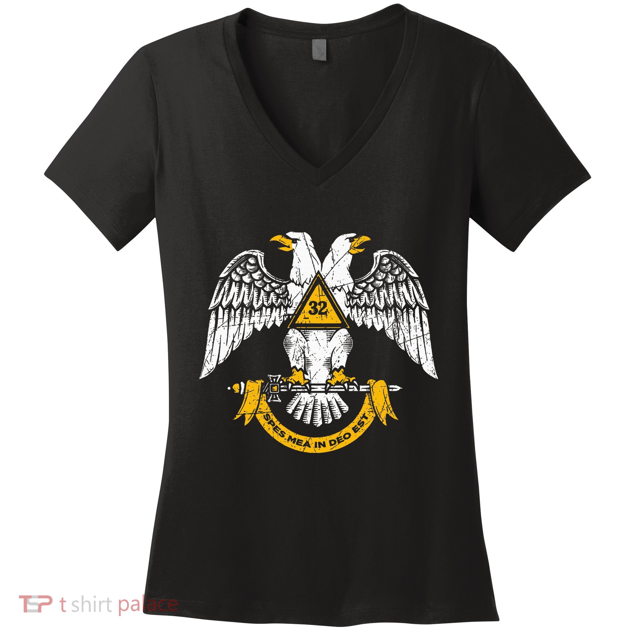 32nd Degree Masonic Scottish Rite Wings Down Women's V-Neck T-Shirt