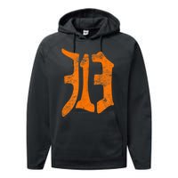 313 Detroit Michigan Vintage Old English D Area Code Performance Fleece Hoodie