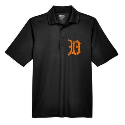 313 Detroit Michigan Vintage Old English D Area Code Men's Origin Performance Pique Polo