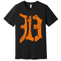 313 Detroit Michigan Vintage Old English D Area Code Premium T-Shirt