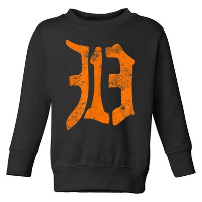 313 Detroit Michigan Vintage Old English D Area Code Toddler Sweatshirt