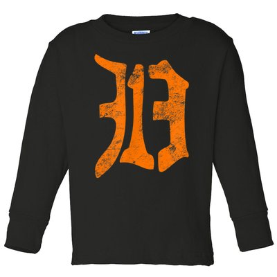 313 Detroit Michigan Vintage Old English D Area Code Toddler Long Sleeve Shirt