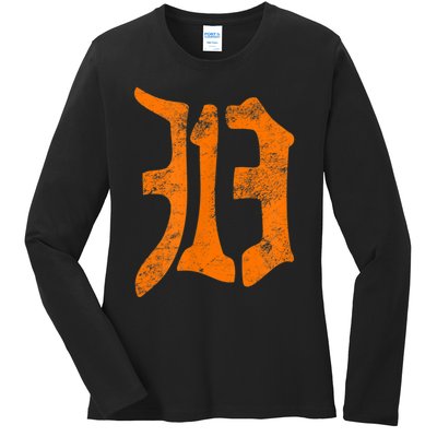 313 Detroit Michigan Vintage Old English D Area Code Ladies Long Sleeve Shirt