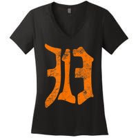 313 Detroit Michigan Vintage Old English D Area Code Women's V-Neck T-Shirt