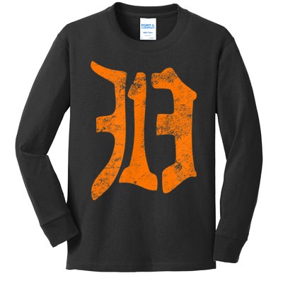 313 Detroit Michigan Vintage Old English D Area Code Kids Long Sleeve Shirt