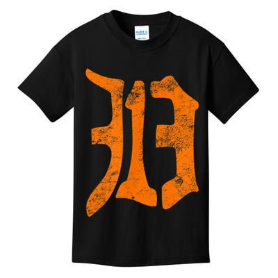 313 Detroit Michigan Vintage Old English D Area Code Kids T-Shirt