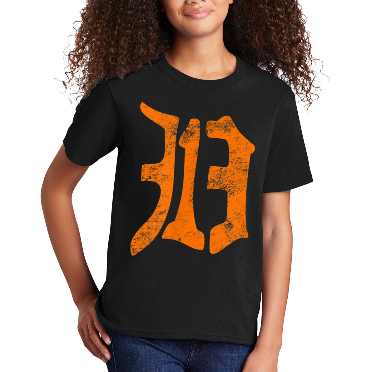313 Detroit Michigan Vintage Old English D Area Code Kids T-Shirt