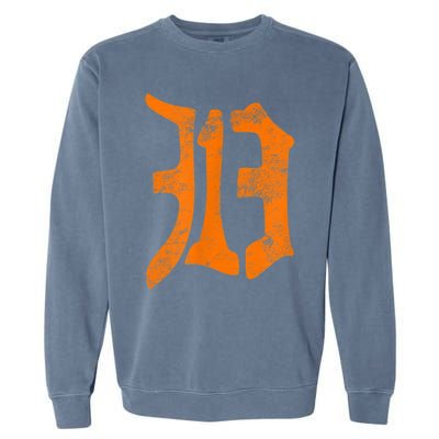 313 Detroit Michigan Vintage Old English D Area Code Garment-Dyed Sweatshirt