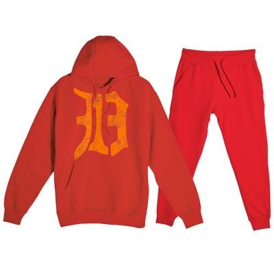 313 Detroit Michigan Vintage Old English D Area Code Premium Hooded Sweatsuit Set