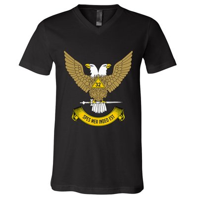 32nd Degree Mason Scottish Rite Wings Up Doubleheaded Eagle V-Neck T-Shirt