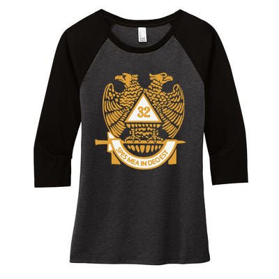 32nd Degree Scottish Rite Wings Down Double Headed Eagle Women's Tri-Blend 3/4-Sleeve Raglan Shirt