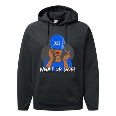 313 Detroit What Up Doe Black Woman Afro Performance Fleece Hoodie