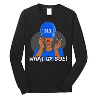 313 Detroit What Up Doe Black Woman Afro Long Sleeve Shirt