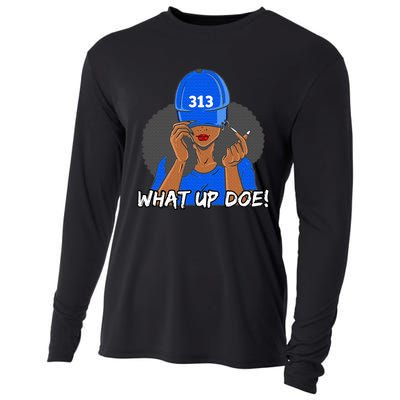 313 Detroit What Up Doe Black Woman Afro Cooling Performance Long Sleeve Crew