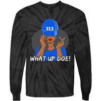 313 Detroit What Up Doe Black Woman Afro Tie-Dye Long Sleeve Shirt