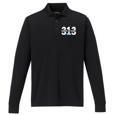 313 Detroit What Up Doe Hometown Performance Long Sleeve Polo